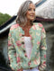 Long-sleeve collarless cardigan with green flowers
