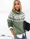 Long-sleeved breathable green sweater with print