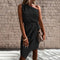 Women's one-shoulder dress with belt - Elsie