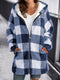 Oversized checkered fleece zip-up hoodie jacket