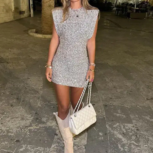 Sterre – Vestido corto sin mangas con lentejuelas para mujer