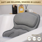 Coussin de bain gris ergonomique en mousse à mémoire de forme, idéal pour baignoire, offrant confort et relaxation, accessoire spa maison.
