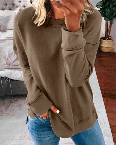 Pull-over uni ample en coton polyester pour femmes