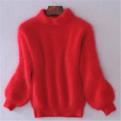 Jersey de cuello alto mullido para mujer
