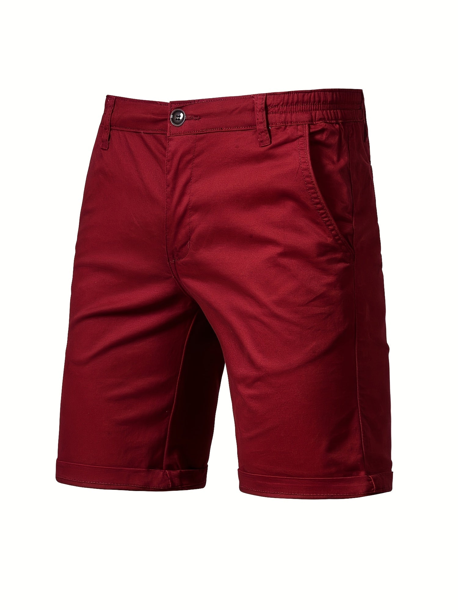 Short rouge en coton pour homme, coupe droite, avec poches latérales et bouton noir. Idéal pour l'été et les tenues décontractées.