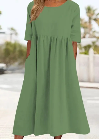 Elégante robe en coton et lin avec poches pratiques