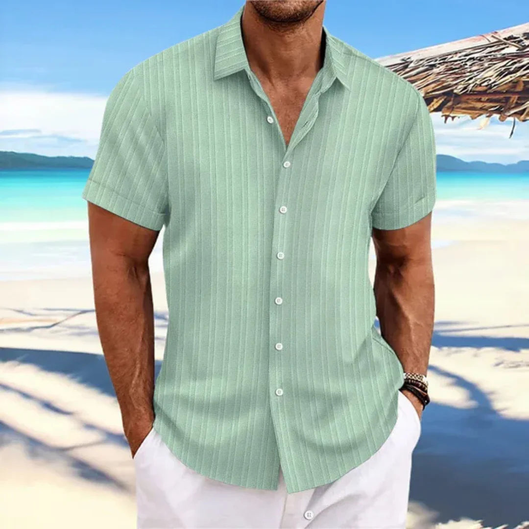 Camisa de rayas con botones para hombre | Manga corta