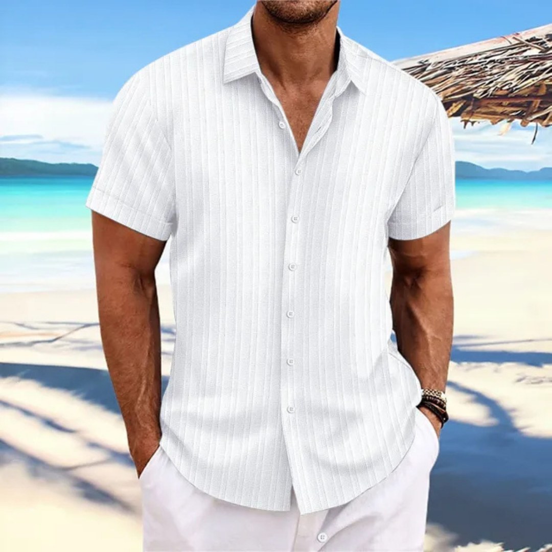 Camisa de rayas con botones para hombre | Manga corta