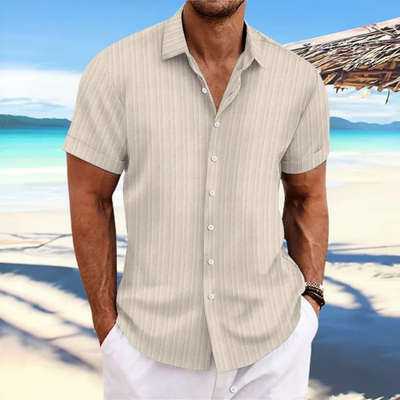 Camisa de rayas con botones para hombre | Manga corta