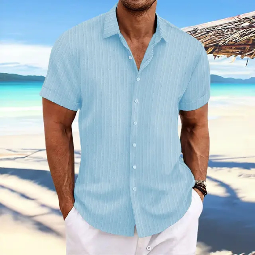 Camisa de rayas con botones para hombre | Manga corta