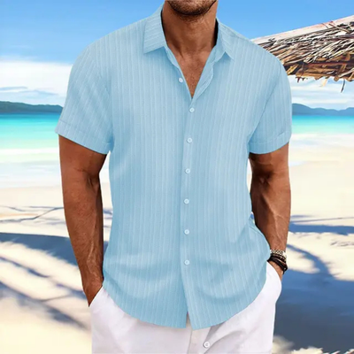 Camisa de rayas con botones para hombre | Manga corta