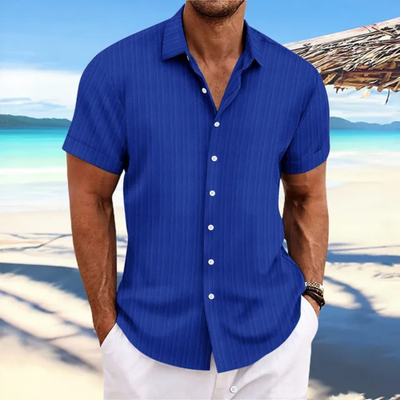 Camisa de rayas con botones para hombre | Manga corta