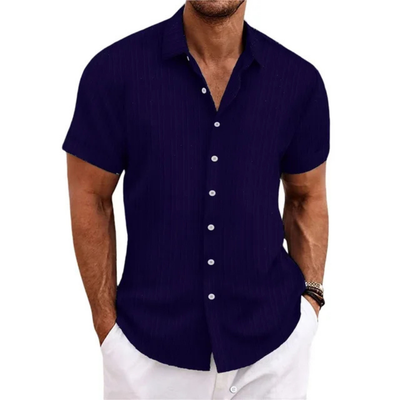Camisa de rayas con botones para hombre | Manga corta