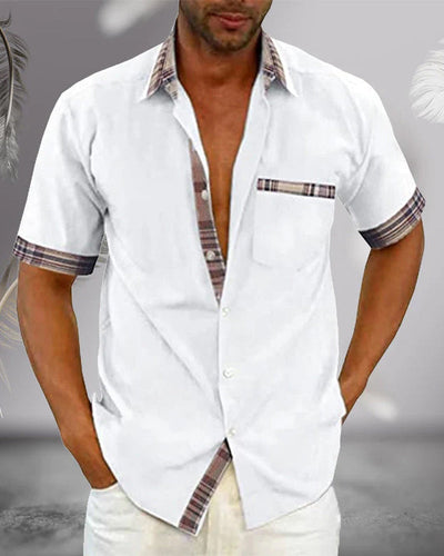 Camisa de manga corta para hombre - Camisa de verano de algodón transpirable y corte entallado para el trabajo y el ocio