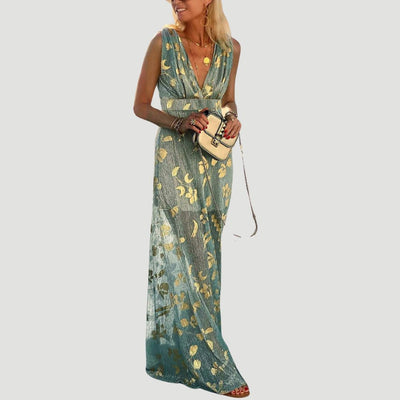 Albina - Robe à col en V lisse ornée de paillettes