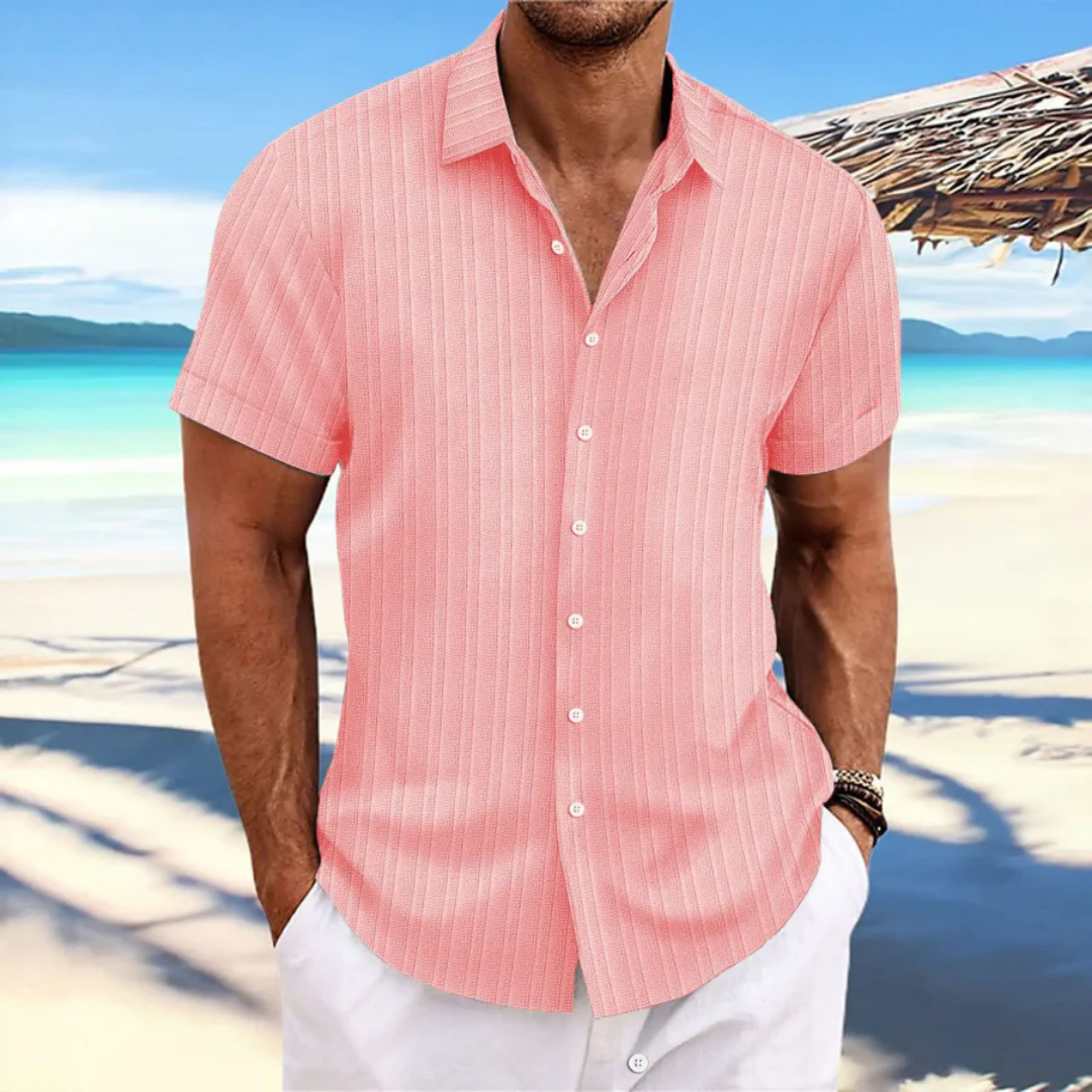 Camisa de rayas con botones para hombre | Manga corta
