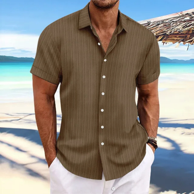 Camisa de rayas con botones para hombre | Manga corta
