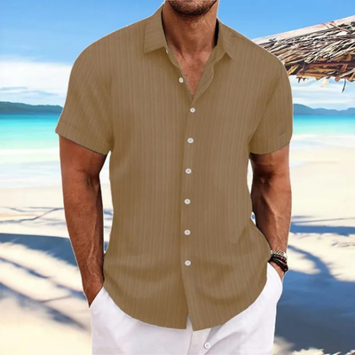 Camisa de rayas con botones para hombre | Manga corta