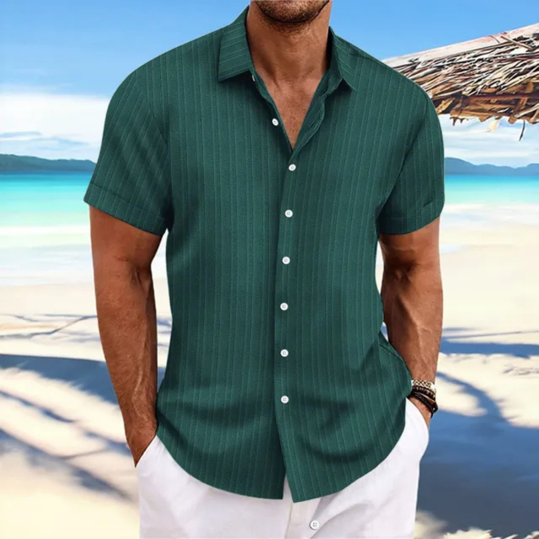 Camisa de rayas con botones para hombre | Manga corta