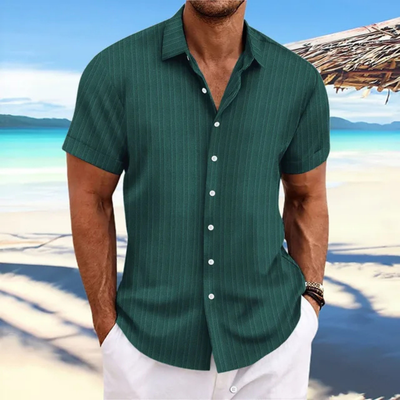 Camisa de rayas con botones para hombre | Manga corta