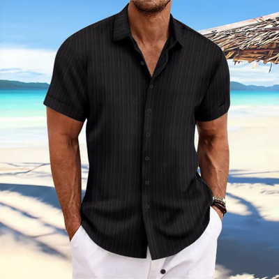 Camisa de rayas con botones para hombre | Manga corta