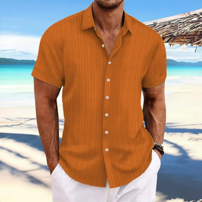 Camisa de rayas con botones para hombre | Manga corta