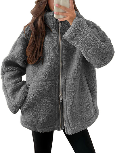 Veste zippée en polaire Sherpa confortable pour femme