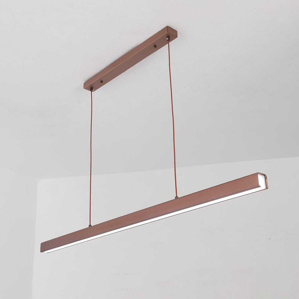 Suspension LED moderne en métal marron, design minimaliste, éclairage intérieur, idéale pour cuisine ou salle à manger, style contemporain.