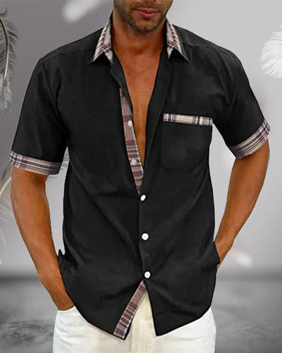 Camisa de manga corta para hombre - Camisa de verano de algodón transpirable y corte entallado para el trabajo y el ocio