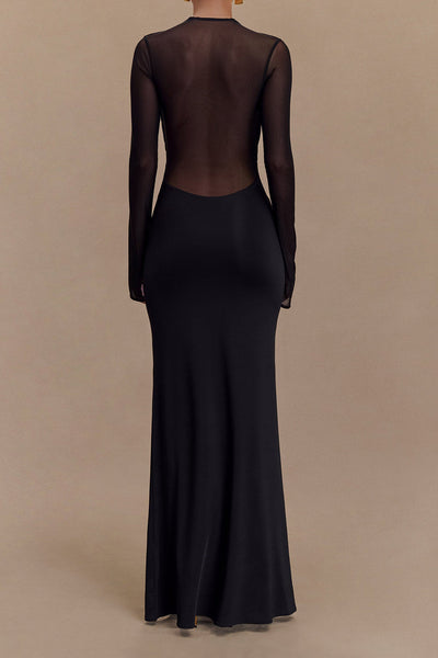 Gillian - Vestido largo elegante de malla transparente con entrecruzamiento para mujer