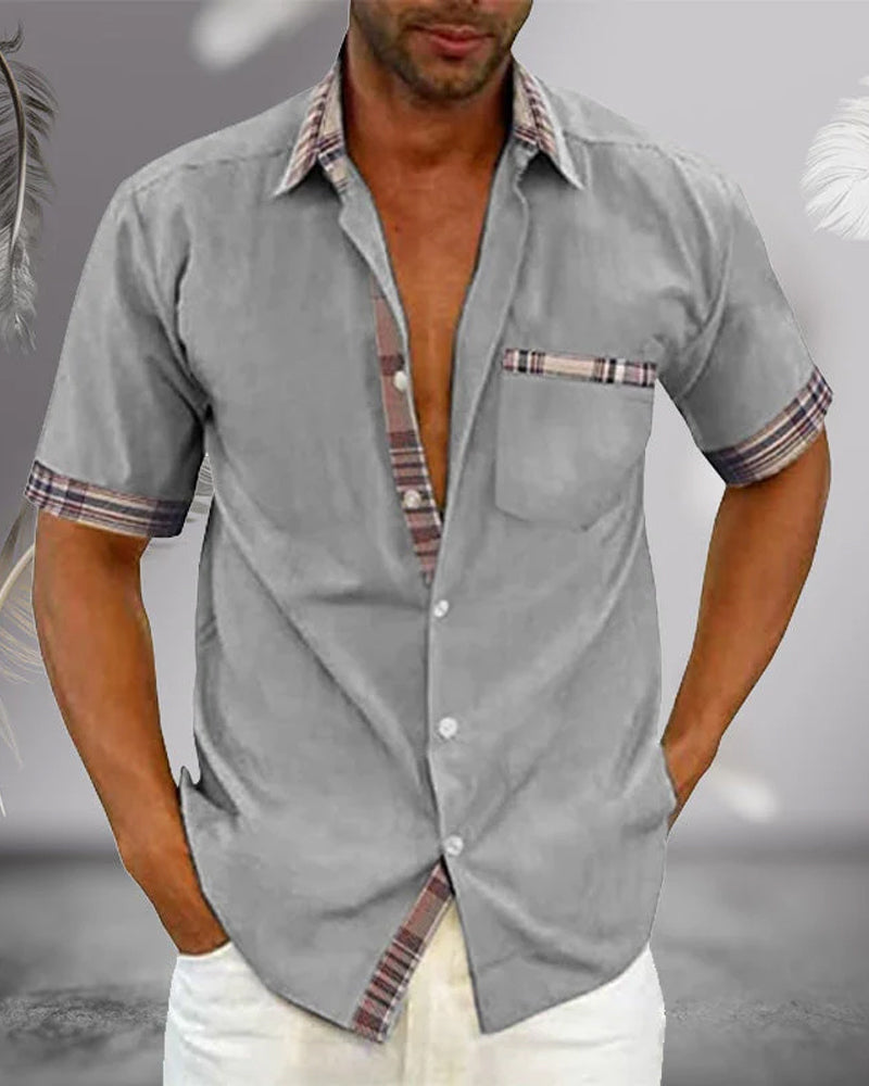 Camisa de manga corta para hombre - Camisa de verano de algodón transpirable y corte entallado para el trabajo y el ocio