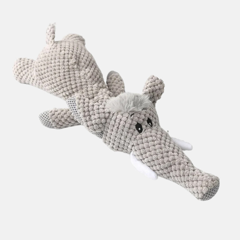 Peluche éléphant gris en tissu texturé, jouet doux pour enfants, design mignon et réaliste, idéal pour décoration de chambre ou cadeau.