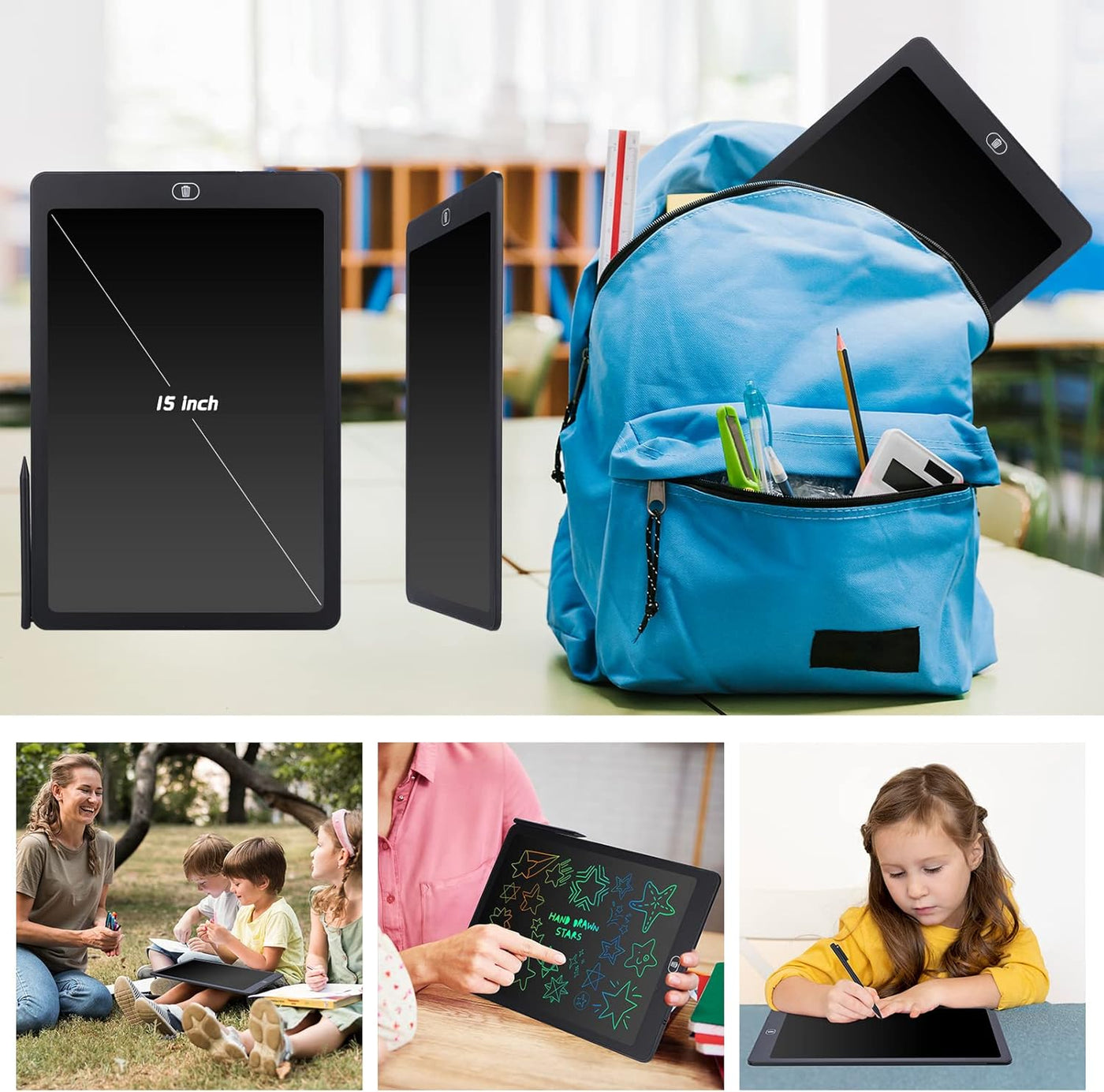 Pizarra LCD de 15 pulgadas: pizarra de dibujo electrónica para niños y adultos