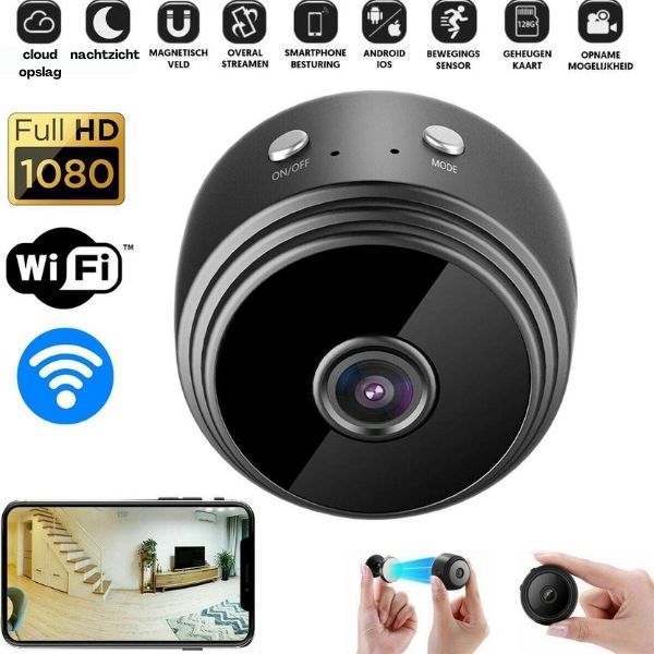 Caméra de surveillance WiFi Full HD 1080p, vision nocturne, compatible Android/iOS, avec application smartphone, idéale pour sécurité intérieure.