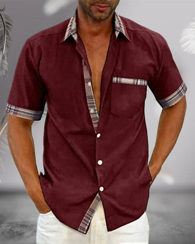 Camisa de manga corta para hombre - Camisa de verano de algodón transpirable y corte entallado para el trabajo y el ocio