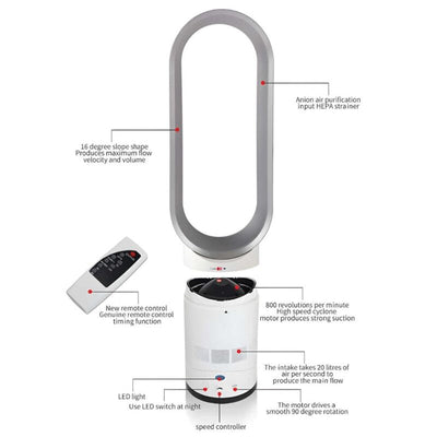 Ventilador sin hojas de 16 pulgadas con control remoto: silencioso, seguro y elegante para cualquier hogar.