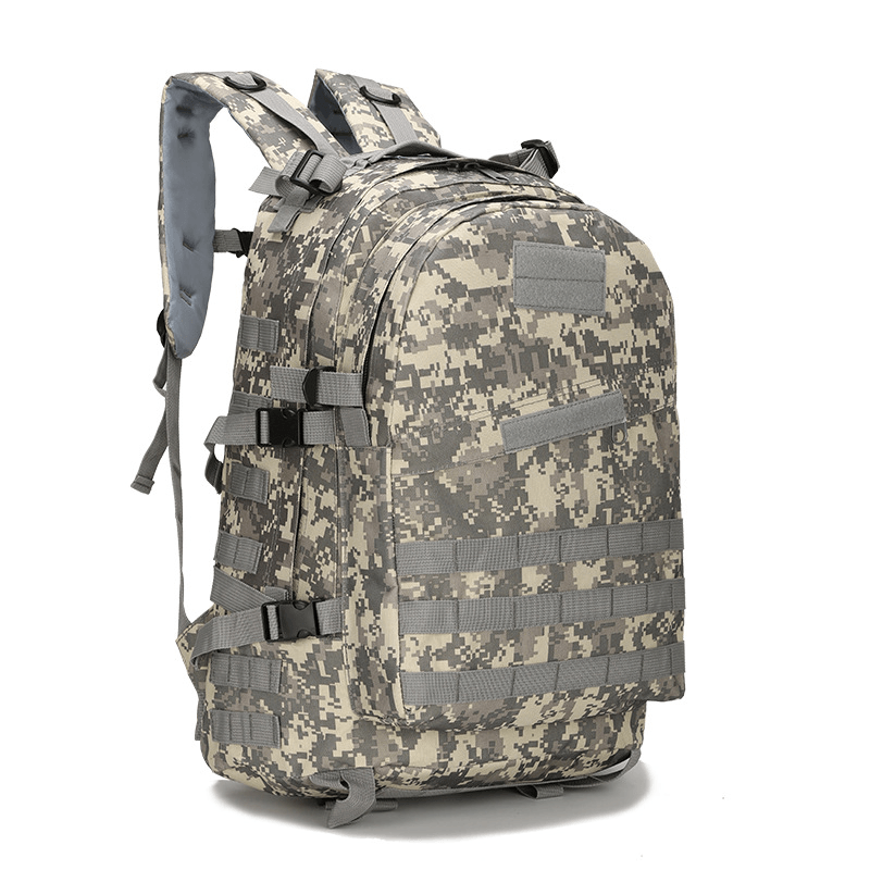 Sac à dos camouflage militaire, design tactique robuste, idéal pour randonnée, camping, activités extérieures. Grande capacité, bretelles ajustables.