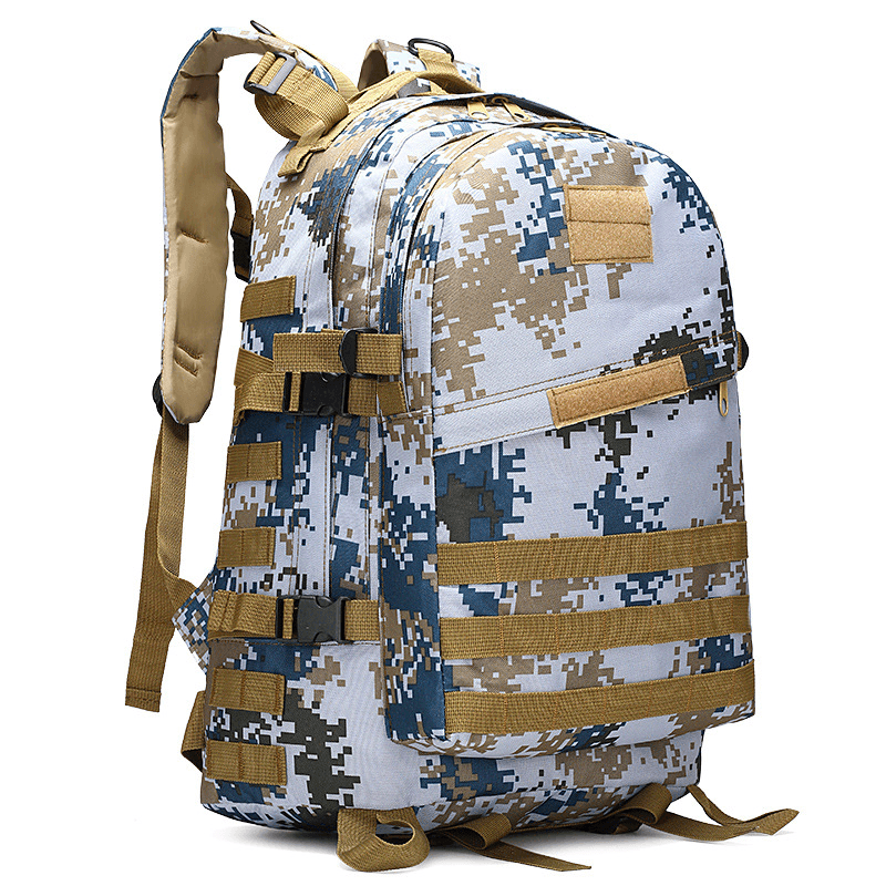 Sac à dos militaire camouflage numérique, grande capacité, bretelles ajustables, idéal pour randonnée, camping, activités extérieures.