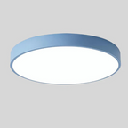 Plafonnier LED rond bleu moderne, éclairage intérieur, design minimaliste, lumière blanche, décoration plafond, économie d'énergie.