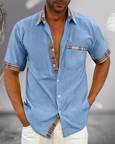Camisa de manga corta para hombre - Camisa de verano de algodón transpirable y corte entallado para el trabajo y el ocio