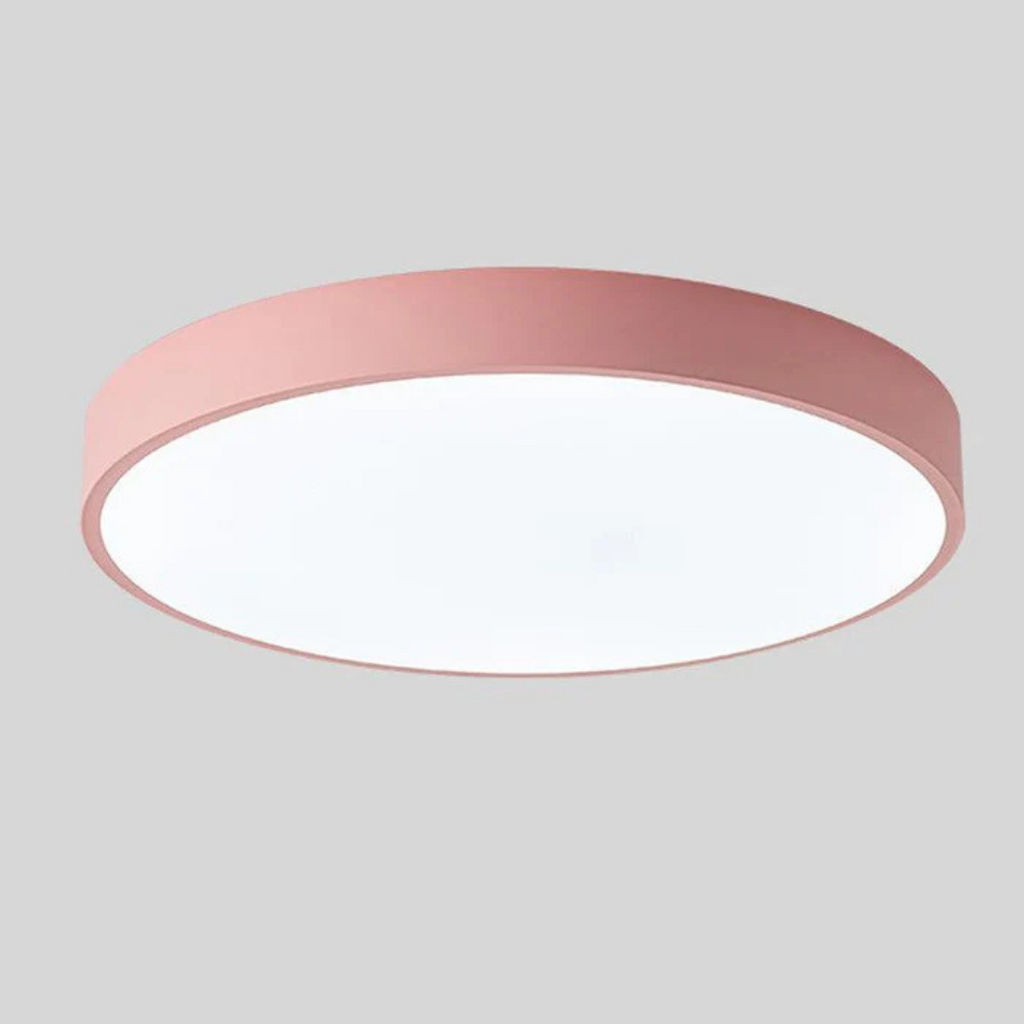 Plafonnier LED rond rose moderne, design minimaliste, éclairage intérieur, décoration maison, économie d'énergie, style contemporain.