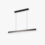 Suspension LED moderne noire, design minimaliste, éclairage intérieur, barre rectangulaire, idéale pour cuisine ou salle à manger contemporaine.