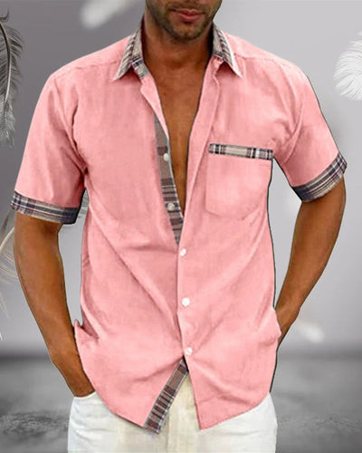 Camisa de manga corta para hombre - Camisa de verano de algodón transpirable y corte entallado para el trabajo y el ocio