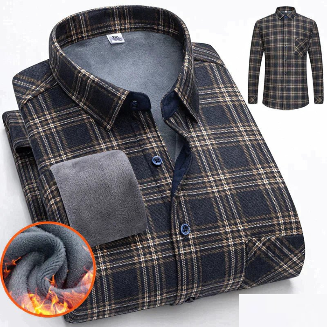Chemise à carreaux en flanelle doublée polaire, manches longues, col classique, motif écossais, idéale pour l'hiver, homme, mode décontractée.