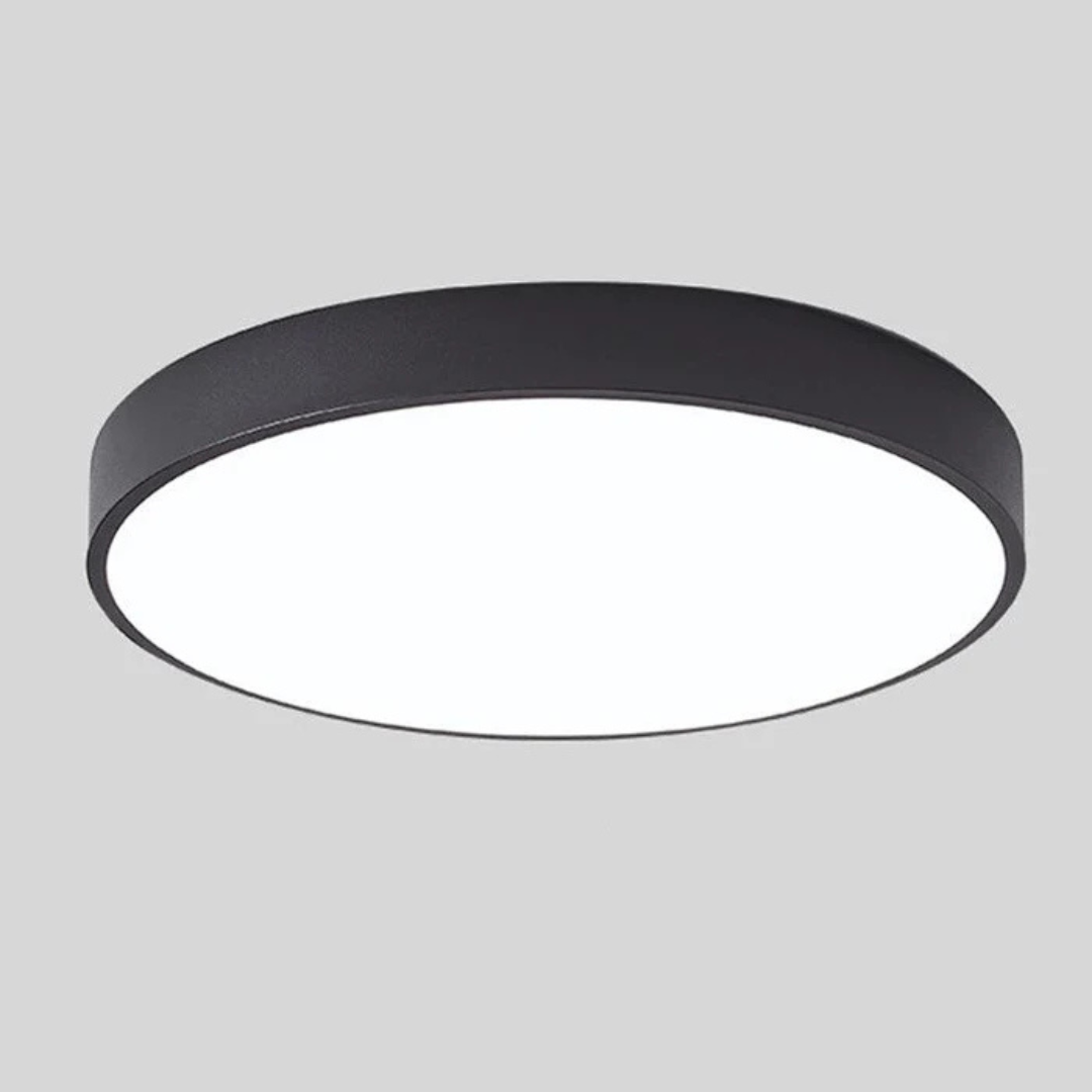 Plafonnier LED rond moderne noir, éclairage intérieur, design minimaliste, lumière blanche, idéal pour salon, chambre, cuisine, bureau.