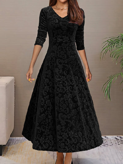 Robe en velours avec col en V pour femmes - idéale pour le printemps/été
