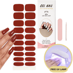 Autocollants ongles gel rouge, kit manucure avec lime, bâtonnet bois, lampe UV gratuite, application facile, longue tenue, 20 pièces.