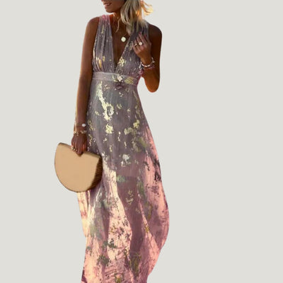 Albina - Robe à col en V lisse ornée de paillettes