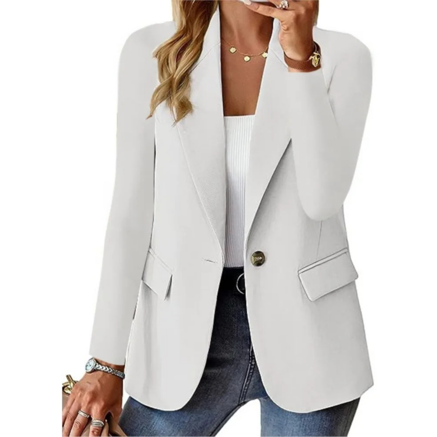 Blazer décontracté à manches longues et poche slim pour femme avec boucle