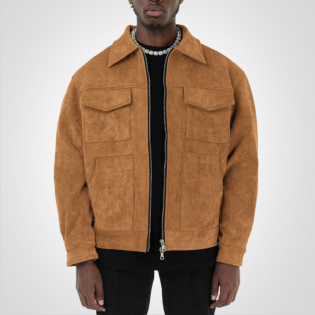 RetroStreet | Chaqueta corta de ante con cremallera